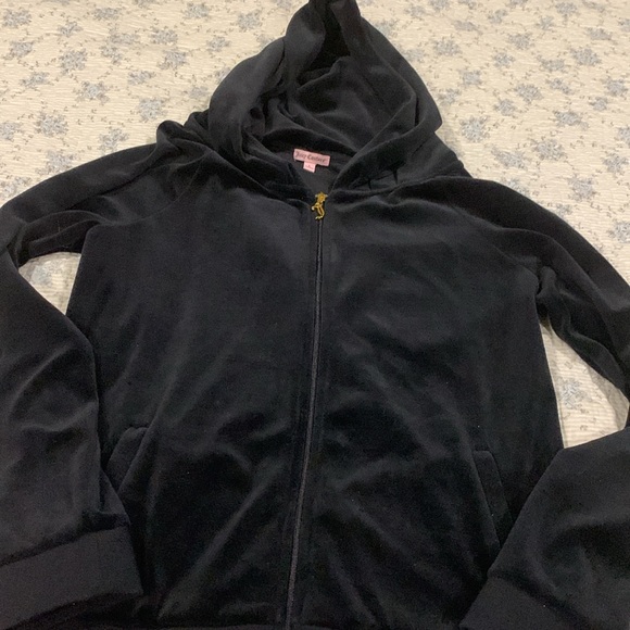 Juicy Couture Zip Front hoodie NWOT Size Large Gold sparkle Crystal Studs Black - Picture 6 of 9